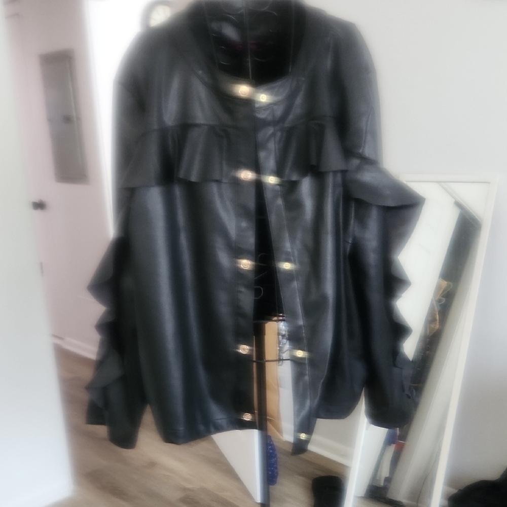Christian Siriano Faux Black Leather Jacket with Sleek Design